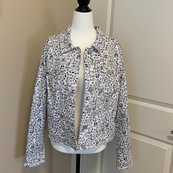 Love & Legend Jackets & Blazers - Love & Legend White/Navy print Jean Jacket, Size 12